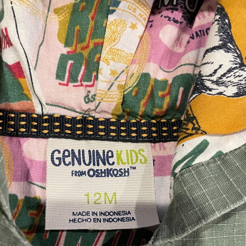 OshKosh B'gosh unisex Green Hooded coat with patterned inside - Picture 2 of 7